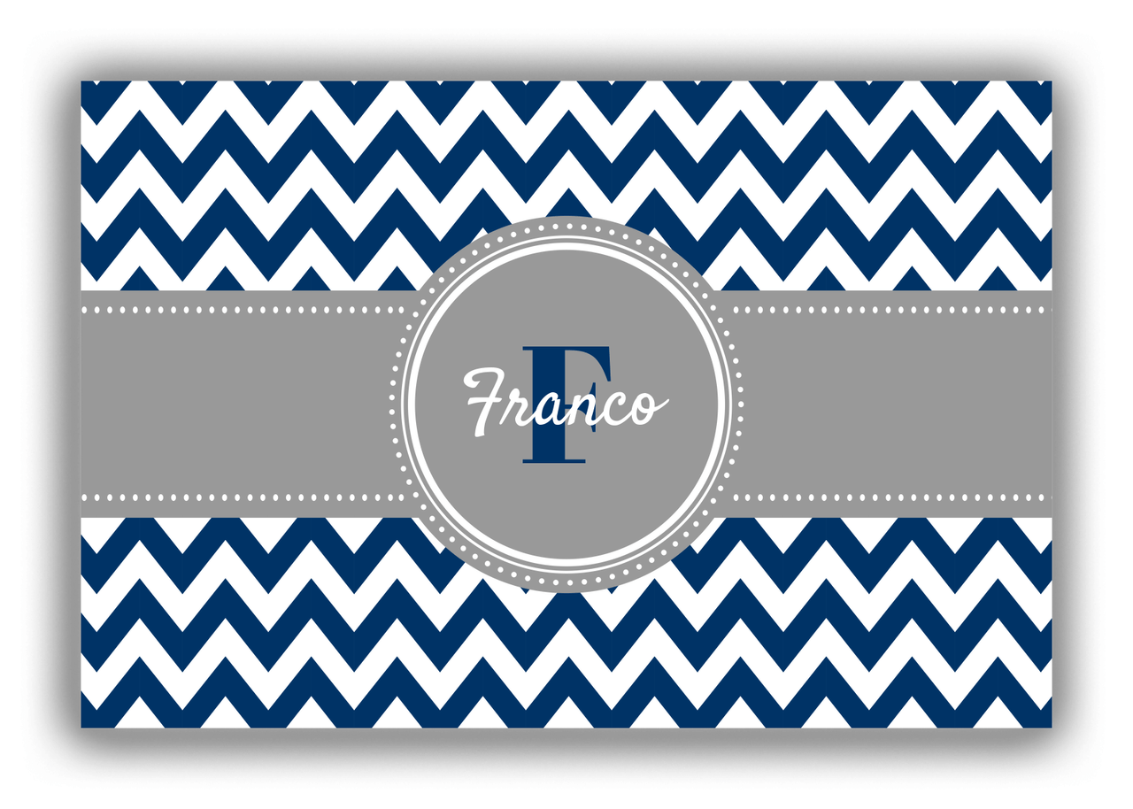 Personalized Chevron Canvas Wrap & Photo Print II - Blue with Circle Ribbon Nameplate - Front View