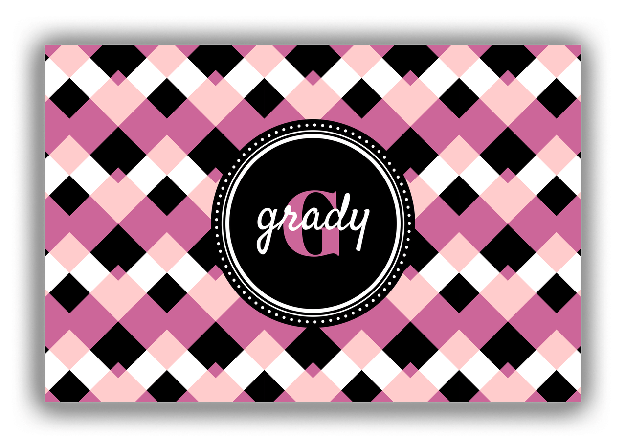 Personalized Chevron Canvas Wrap & Photo Print III - Pink with Circle Nameplate - Front View