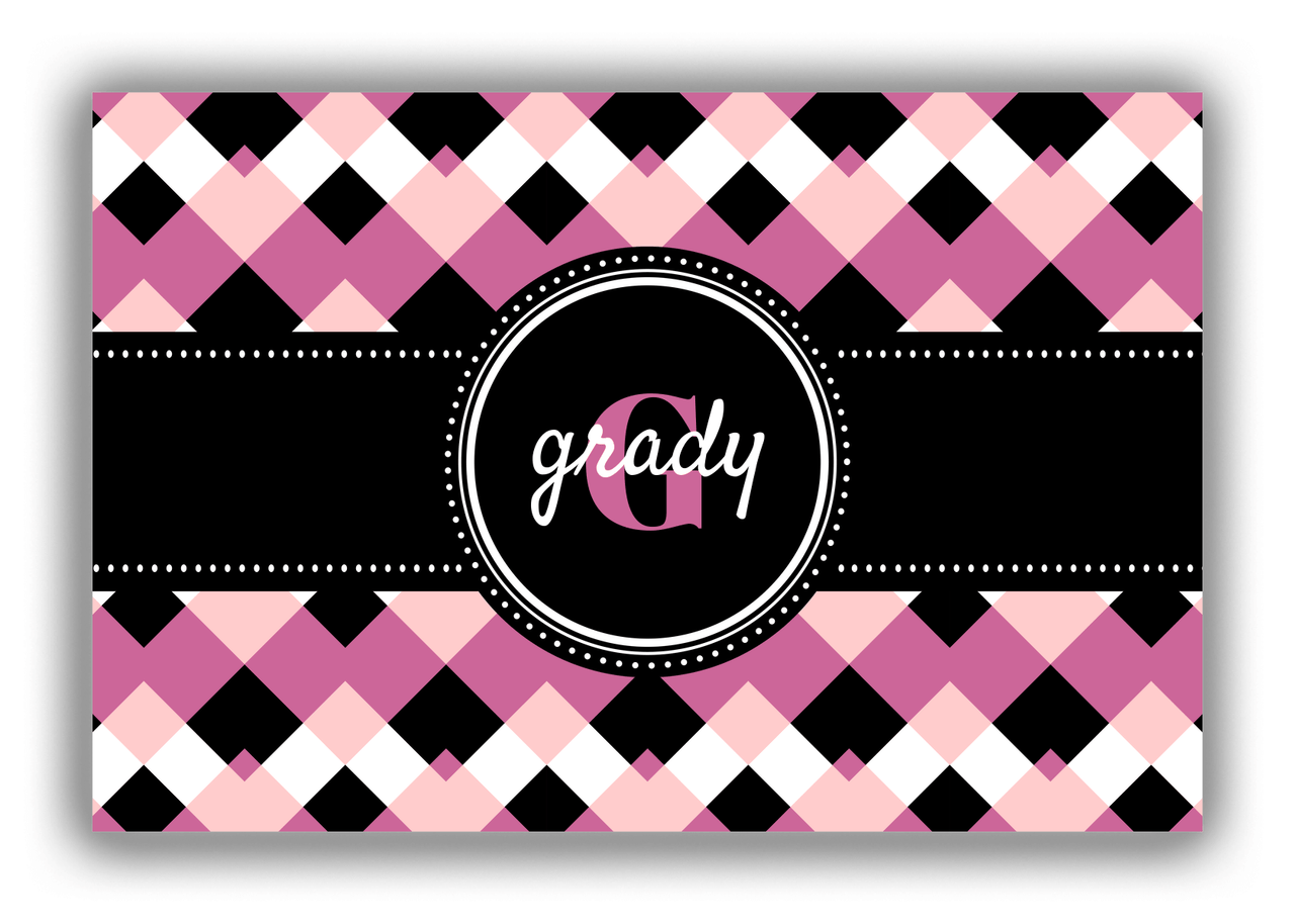 Personalized Chevron Canvas Wrap & Photo Print III - Pink with Circle Ribbon Nameplate - Front View