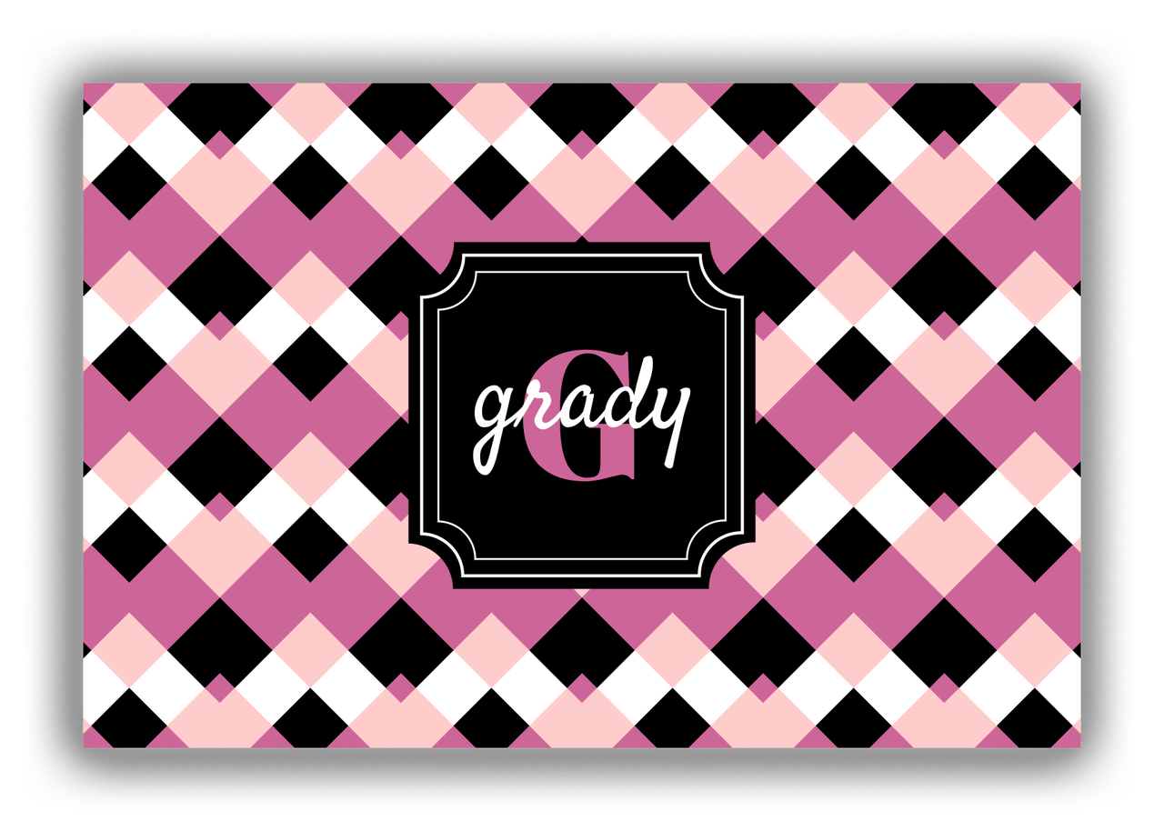 Personalized Chevron Canvas Wrap & Photo Print III - Pink with Stamp Nameplate - Front View