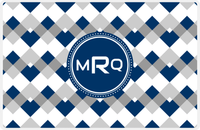Thumbnail for Personalized Chevron Placemat - Light Grey and White - Navy Circle Frame -  View