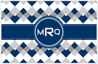 Thumbnail for Personalized Chevron Placemat - Light Grey and White - Navy Circle Frame With Ribbon -  View