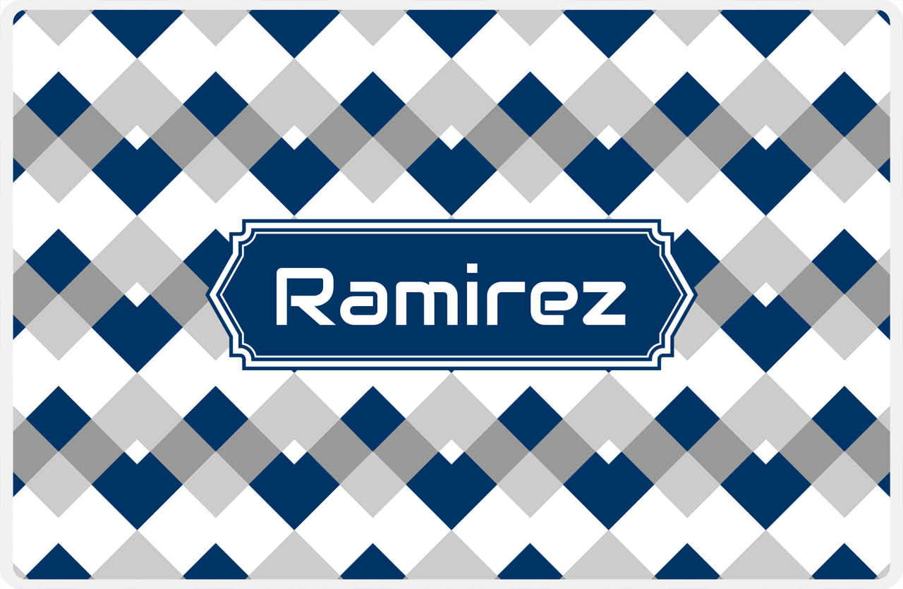 Personalized Chevron Placemat - Light Grey and White - Navy Decorative Rectangle Frame -  View