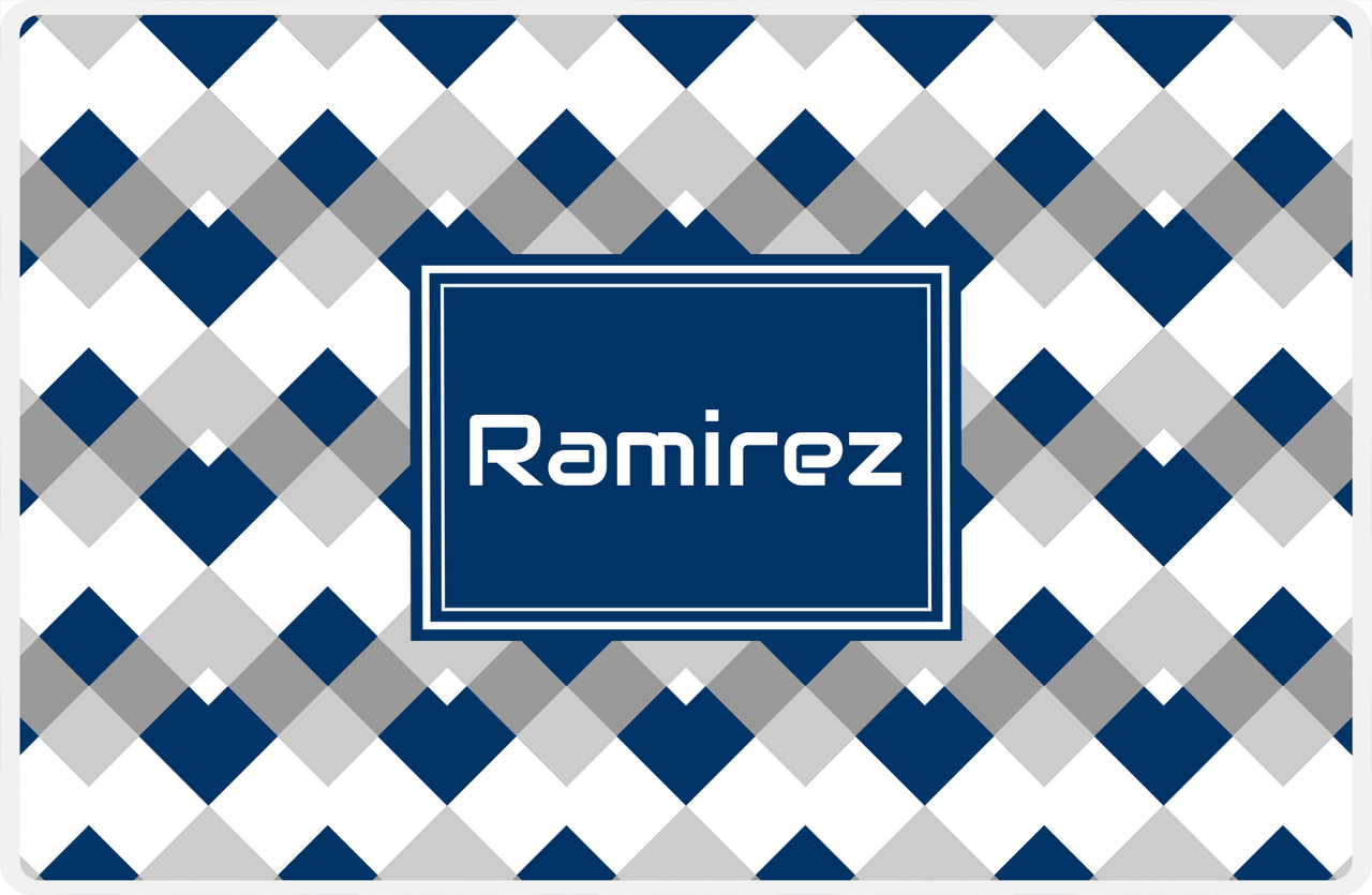 Personalized Chevron Placemat - Light Grey and White - Navy Rectangle Frame -  View