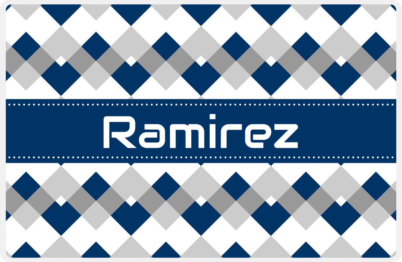 Personalized Chevron Placemat - Light Grey and White - Navy Ribbon Frame -  View