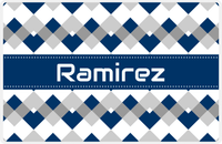 Thumbnail for Personalized Chevron Placemat - Light Grey and White - Navy Ribbon Frame -  View
