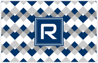 Thumbnail for Personalized Chevron Placemat - Light Grey and White - Navy Square Frame -  View