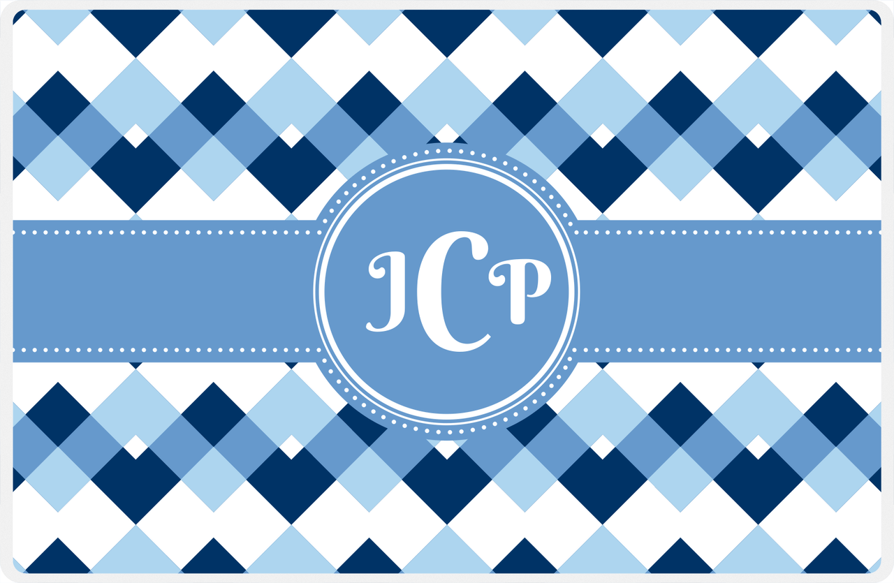 Personalized Chevron Placemat - Navy and Light Blue - Glacier Circle Frame With Ribbon -  View