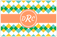 Thumbnail for Personalized Chevron Placemat - Viking Blue and Mustard - Tangerine Circle Frame With Ribbon -  View