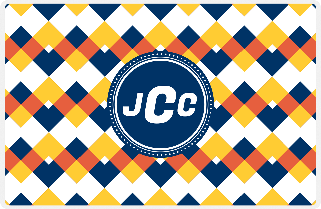 Personalized Chevron Placemat - Navy and Mustard - Navy Circle Frame -  View