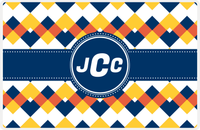 Thumbnail for Personalized Chevron Placemat - Navy and Mustard - Navy Circle Frame With Ribbon -  View