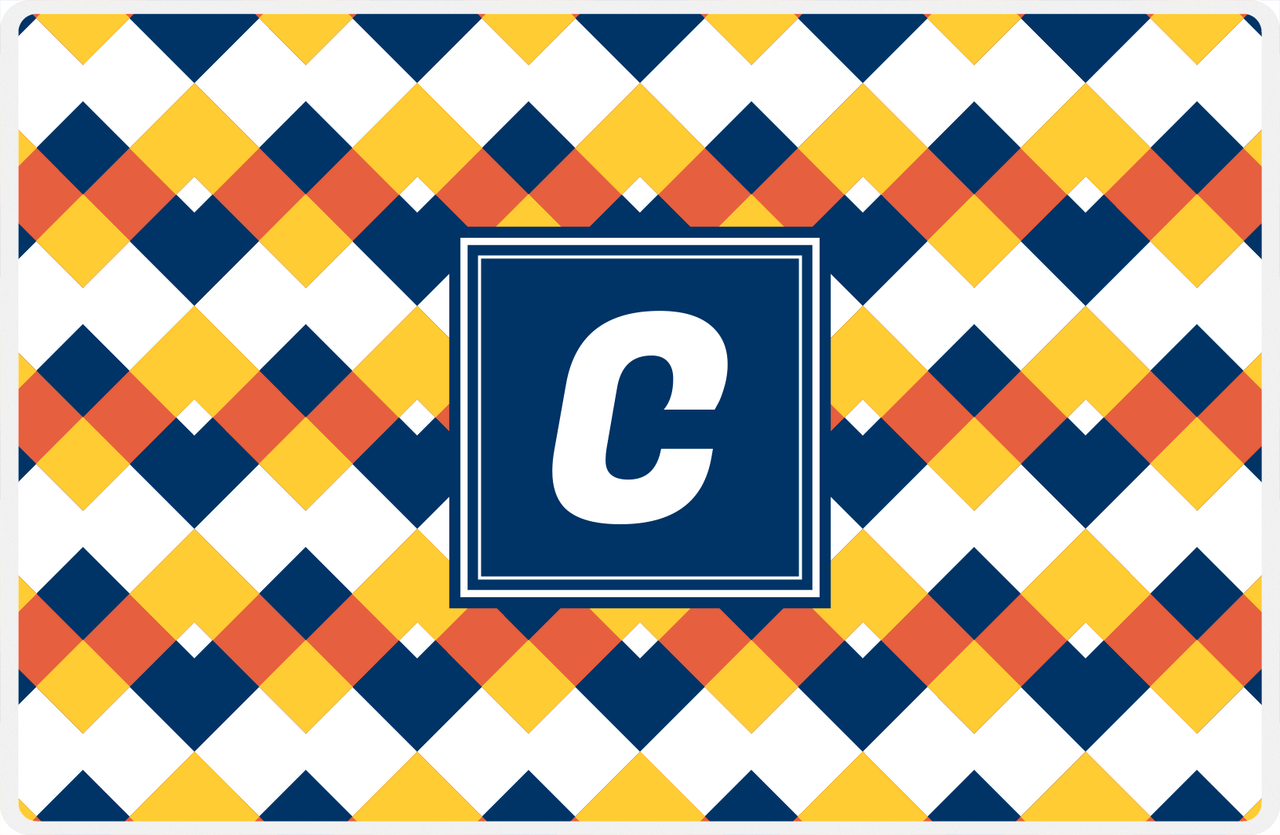 Personalized Chevron Placemat - Navy and Mustard - Navy Square Frame -  View