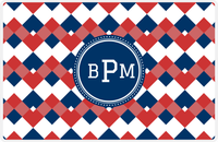 Thumbnail for Personalized Chevron Placemat - Cherry Red and White - Navy Circle Frame -  View