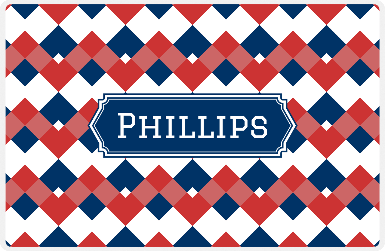 Personalized Chevron Placemat - Cherry Red and White - Navy Decorative Rectangle Frame -  View