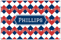 Thumbnail for Personalized Chevron Placemat - Cherry Red and White - Navy Decorative Rectangle Frame -  View