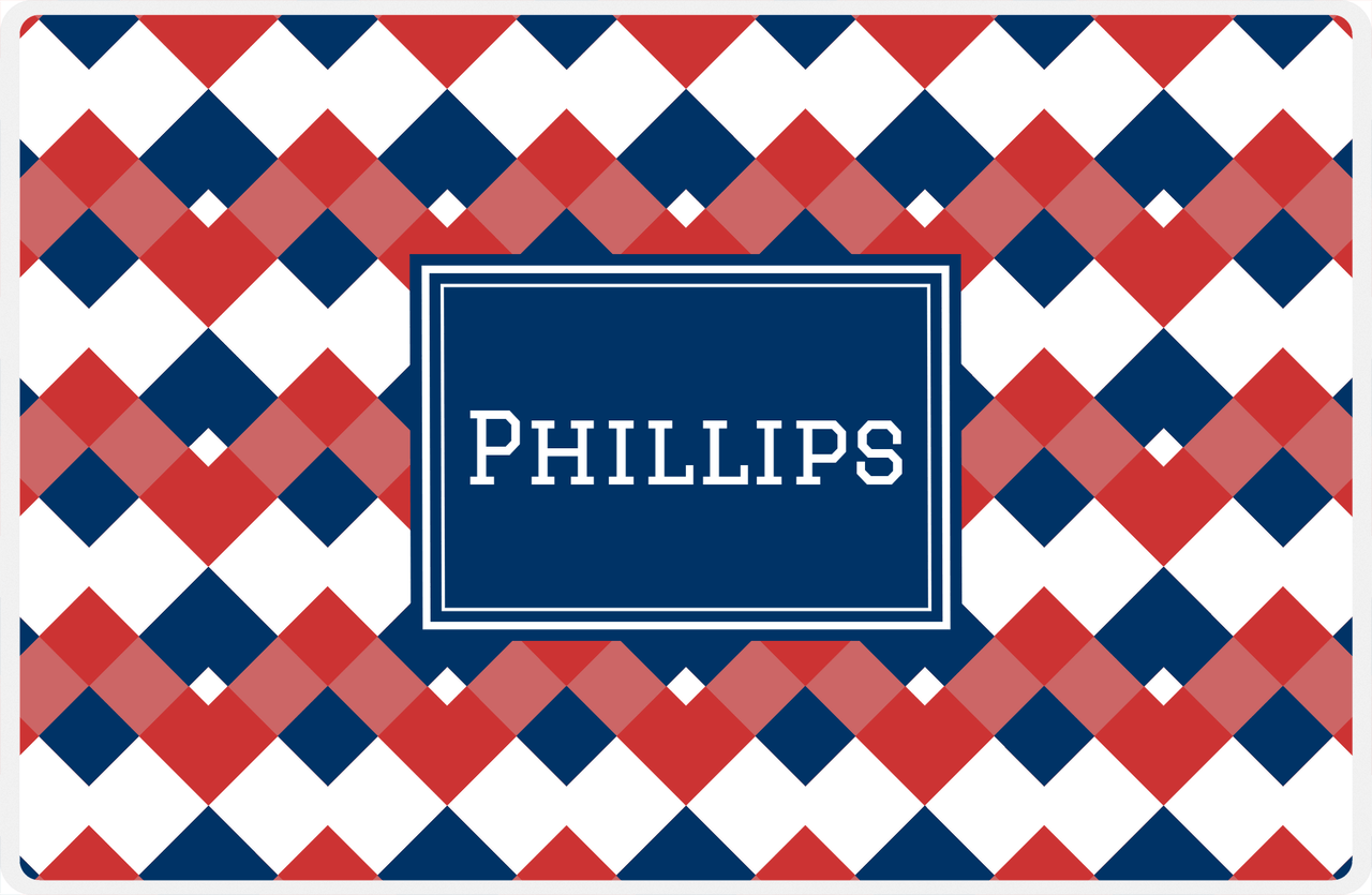 Personalized Chevron Placemat - Cherry Red and White - Navy Rectangle Frame -  View