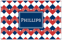 Thumbnail for Personalized Chevron Placemat - Cherry Red and White - Navy Rectangle Frame -  View