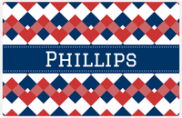 Thumbnail for Personalized Chevron Placemat - Cherry Red and White - Navy Ribbon Frame -  View