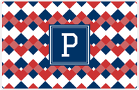 Thumbnail for Personalized Chevron Placemat - Cherry Red and White - Navy Square Frame -  View