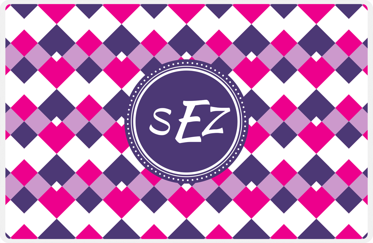 Personalized Chevron Placemat - Hot Pink and White - Indigo Circle Frame -  View