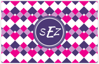 Thumbnail for Personalized Chevron Placemat - Hot Pink and White - Indigo Circle Frame -  View