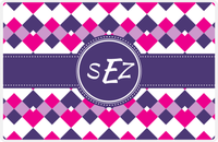 Thumbnail for Personalized Chevron Placemat - Hot Pink and White - Indigo Circle Frame With Ribbon -  View