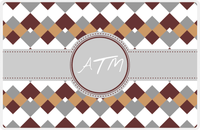 Thumbnail for Personalized Chevron Placemat - Brown and White - Light Grey Circle Frame With Ribbon -  View