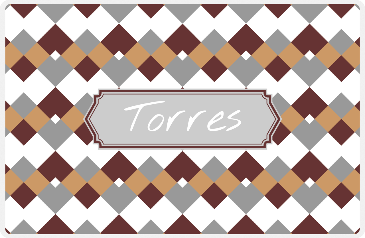 Personalized Chevron Placemat - Brown and White - Light Grey Decorative Rectangle Frame -  View