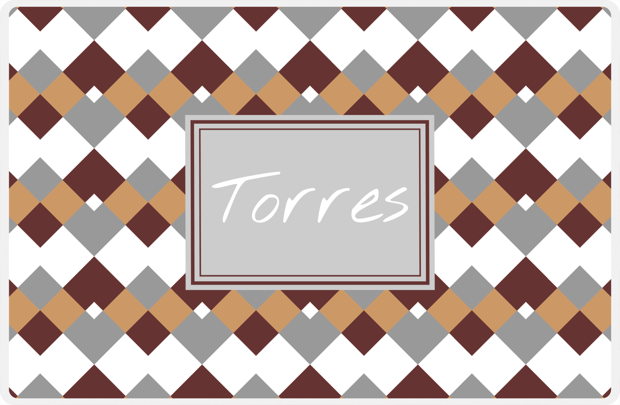 Personalized Chevron Placemat - Brown and White - Light Grey Rectangle Frame -  View