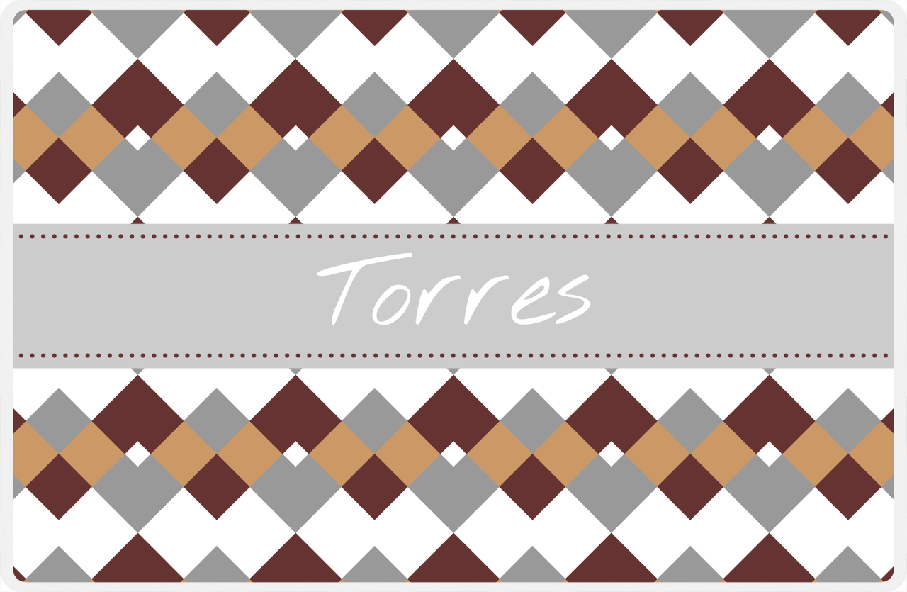 Personalized Chevron Placemat - Brown and White - Light Grey Ribbon Frame -  View