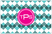 Thumbnail for Personalized Chevron Placemat - Viking Blue and White - Hot Pink Circle Frame -  View