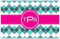 Thumbnail for Personalized Chevron Placemat - Viking Blue and White - Hot Pink Circle Frame With Ribbon -  View