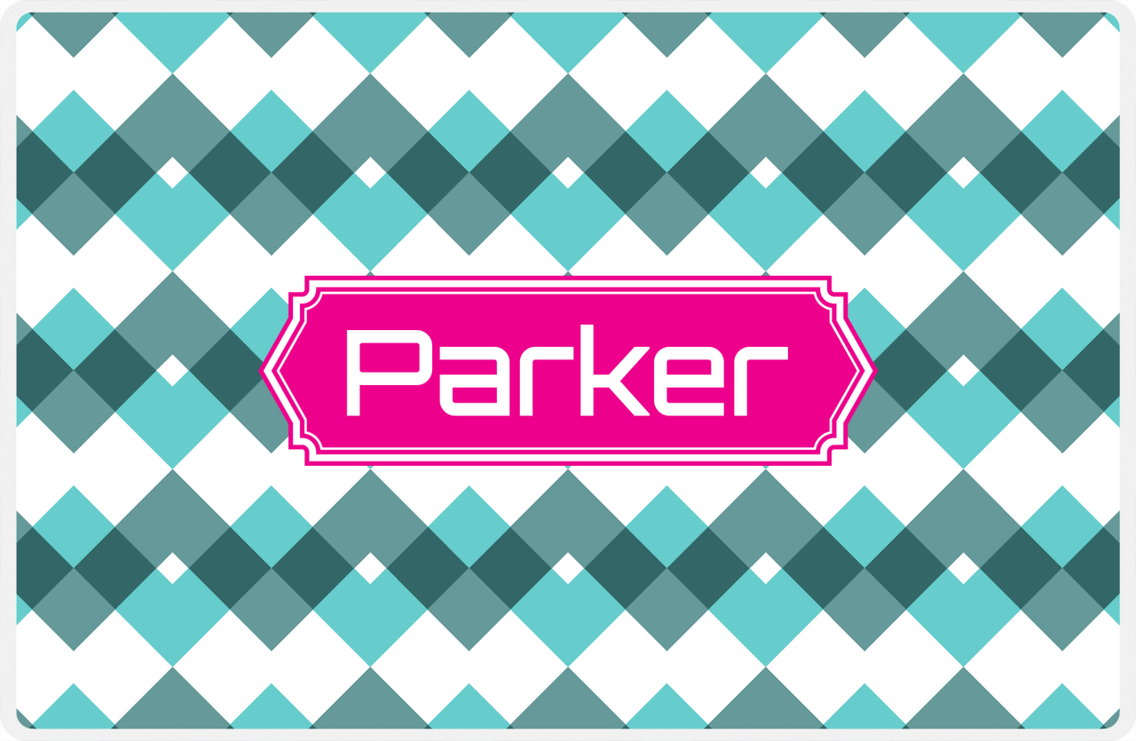 Personalized Chevron Placemat - Viking Blue and White - Hot Pink Decorative Rectangle Frame -  View