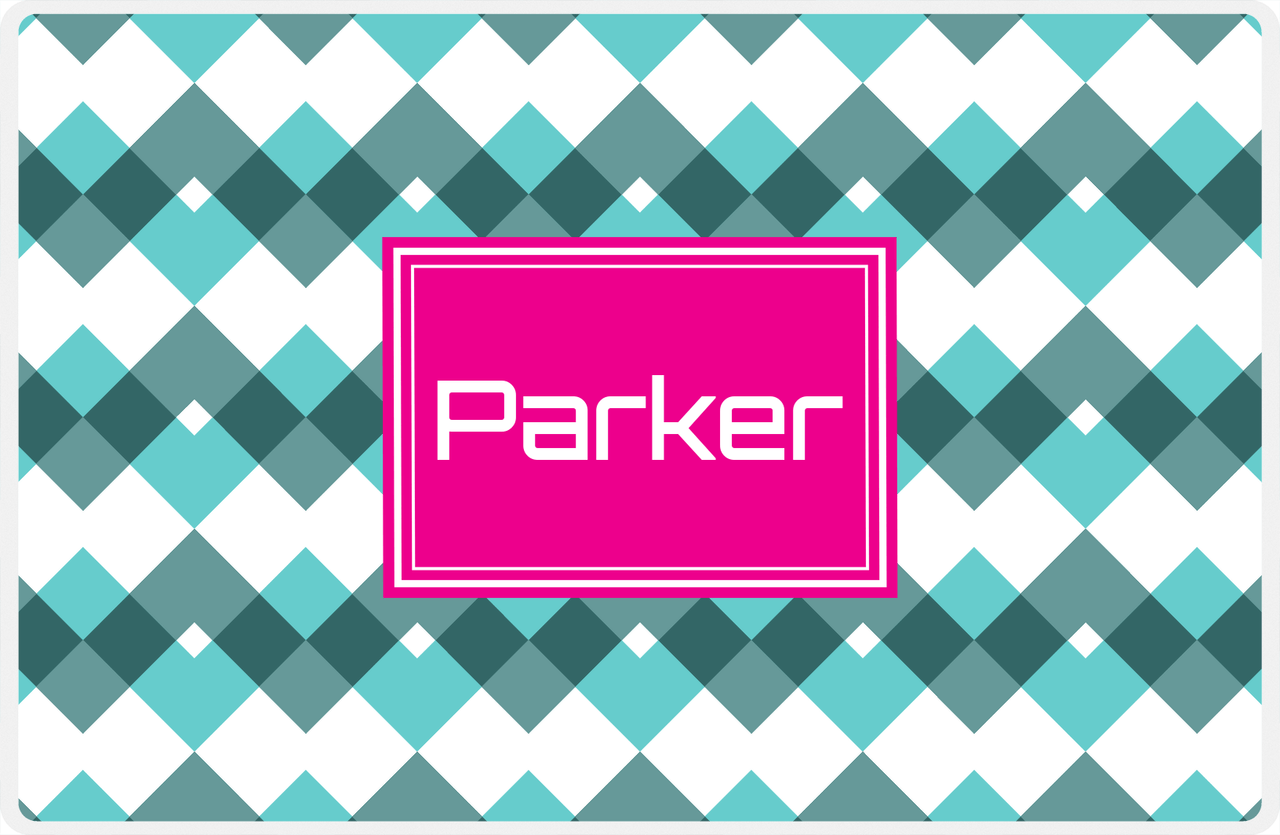 Personalized Chevron Placemat - Viking Blue and White - Hot Pink Rectangle Frame -  View
