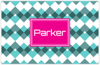 Thumbnail for Personalized Chevron Placemat - Viking Blue and White - Hot Pink Rectangle Frame -  View