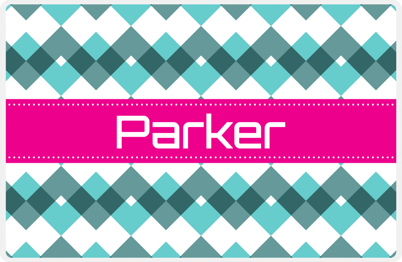 Personalized Chevron Placemat - Viking Blue and White - Hot Pink Ribbon Frame -  View