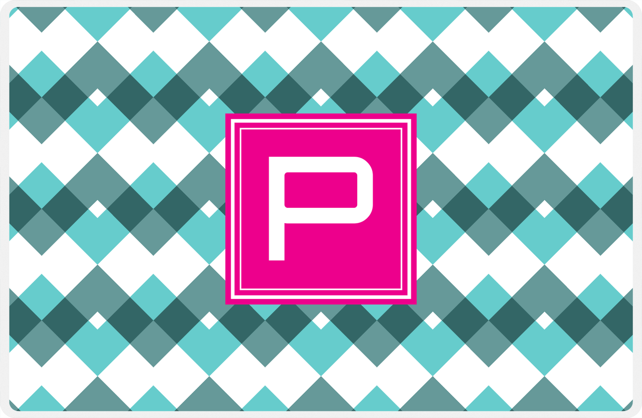 Personalized Chevron Placemat - Viking Blue and White - Hot Pink Square Frame -  View