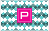 Thumbnail for Personalized Chevron Placemat - Viking Blue and White - Hot Pink Square Frame -  View
