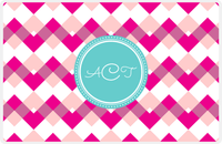 Thumbnail for Personalized Chevron Placemat - Hot Pink and White - Viking Blue Circle Frame -  View