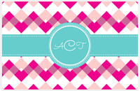 Thumbnail for Personalized Chevron Placemat - Hot Pink and White - Viking Blue Circle Frame With Ribbon -  View