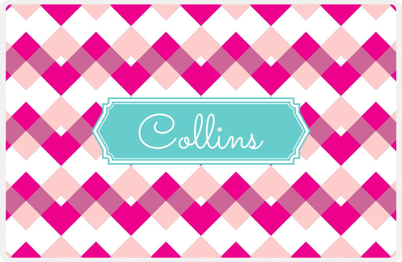 Personalized Chevron Placemat - Hot Pink and White - Viking Blue Decorative Rectangle Frame -  View