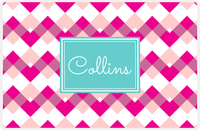 Thumbnail for Personalized Chevron Placemat - Hot Pink and White - Viking Blue Rectangle Frame -  View
