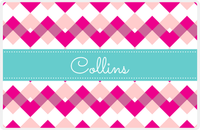 Thumbnail for Personalized Chevron Placemat - Hot Pink and White - Viking Blue Ribbon Frame -  View