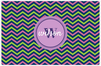 Thumbnail for Personalized Chevron II Placemat - Name Over Initial - Lime, Navy, Orchid - Circle Frame -  View