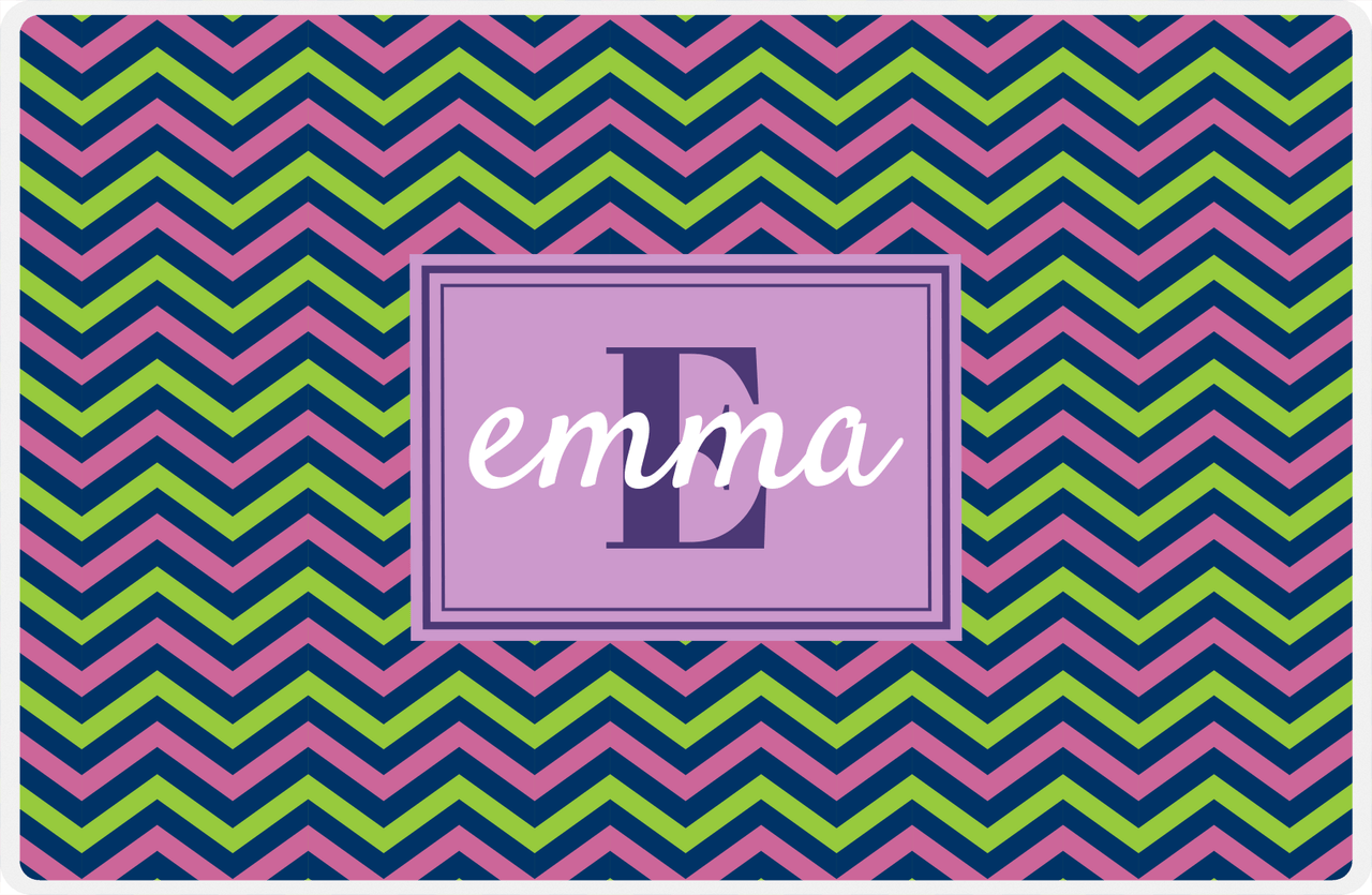 Personalized Chevron II Placemat - Name Over Initial - Lime, Navy, Orchid - Rectangle Frame -  View