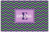 Thumbnail for Personalized Chevron II Placemat - Name Over Initial - Lime, Navy, Orchid - Rectangle Frame -  View
