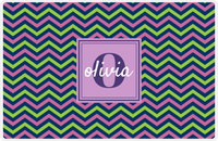 Thumbnail for Personalized Chevron II Placemat - Name Over Initial - Lime, Navy, Orchid - Square Frame -  View