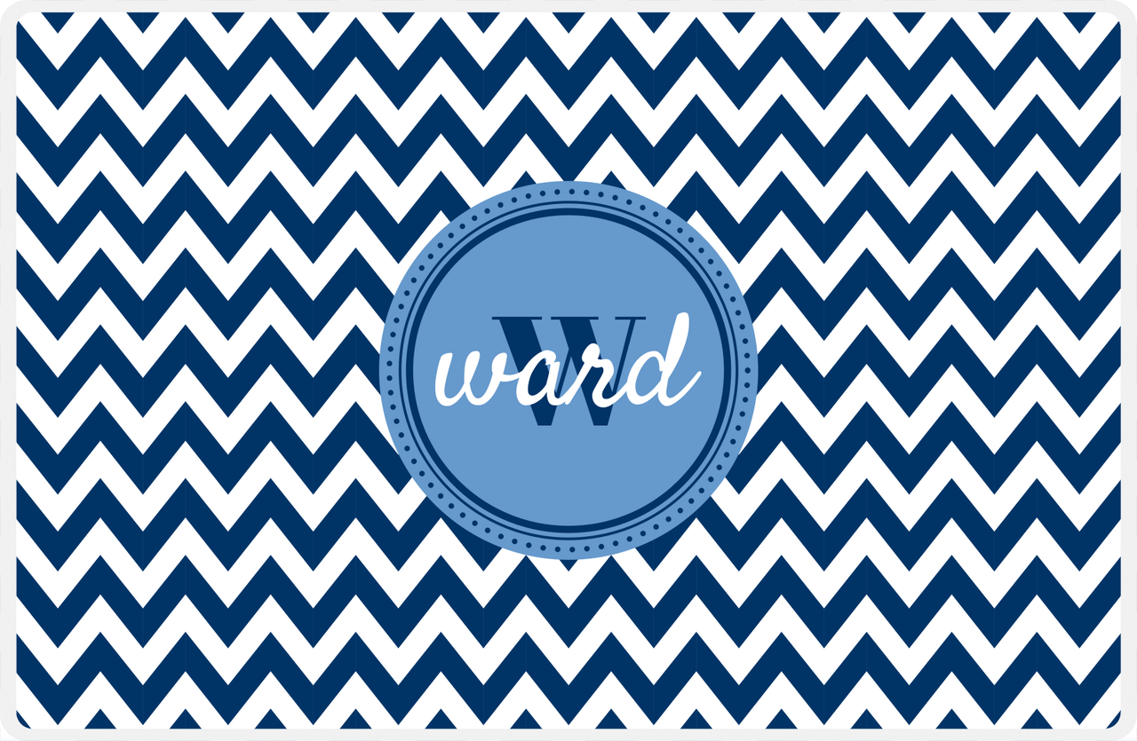 Personalized Chevron III Placemat - Name Over Initial - Blue and White - Circle Nameplate -  View