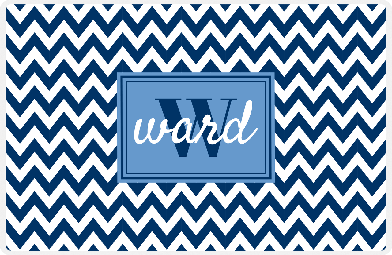 Personalized Chevron III Placemat - Name Over Initial - Blue and White - Rectangle Nameplate -  View