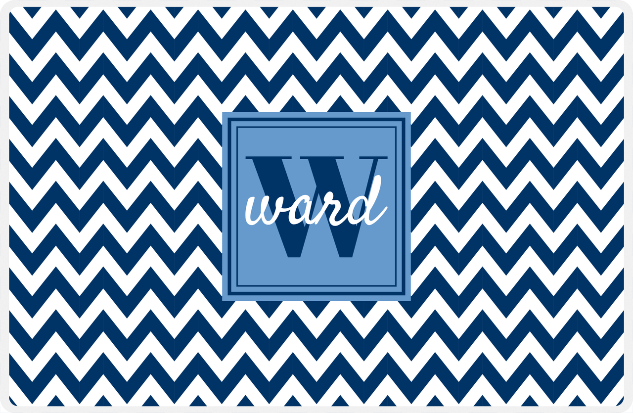 Personalized Chevron III Placemat - Name Over Initial - Blue and White - Square Nameplate -  View